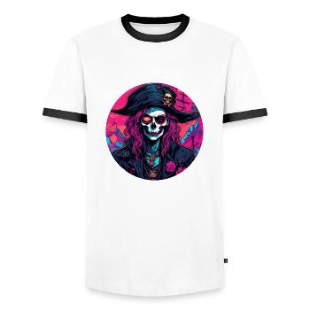 Piratin / Ahoi / Anker / Kapitän / Totenkopf / Rum - Männer Kontrast-T-Shirt - Weiß/Schwarz - Vorne - AI Model Female 172 light (172cm) & AI Model Male 178 dark (178cm)