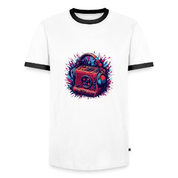 Headphones / Audio / Music / Sound / Cool - Men's Ringer Shirt - white/black - Front - AI Model Female 172 light (172cm) & AI Model Male 178 dark (178cm)