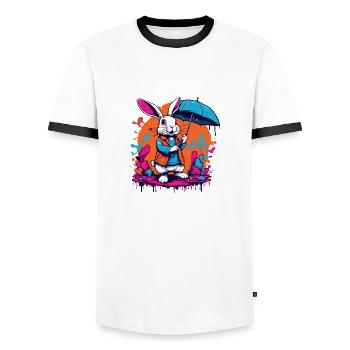Spring bunny with umbrella in April - Men's Ringer Shirt - white/black - Front - AI Model Female 172 light (172cm) & AI Model Male 178 dark (178cm)