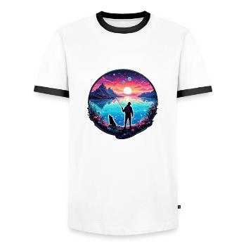 Angler Siluette / Fishing / Fish / Lake / Sport - Men's Ringer Shirt - white/black - Front - AI Model Female 172 light (172cm) & AI Model Male 178 dark (178cm)