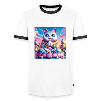 Gato Loco Meditation Yoga Yogi Cat Lotus Position Cat - Men's Ringer Shirt - white/black - Front - AI Model Female 172 light (172cm) & AI Model Male 178 dark (178cm)