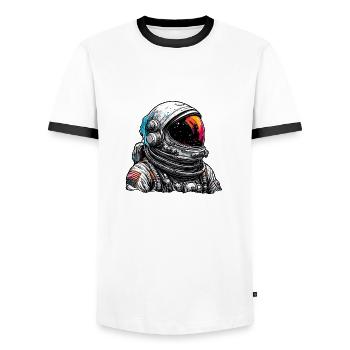 Astronaute / Espace / Vaisseau spatial / Vaisseau spatial / Lune - T-shirt contrasté Homme - blanc/noir - Devant - AI Model Female 172 light (172cm) & AI Model Male 178 dark (178cm)