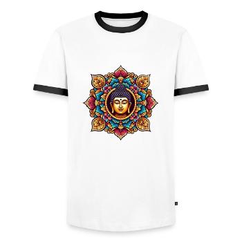 Lotus Buddha - Men's Ringer Shirt - white/black - Front - AI Model Female 172 light (172cm) & AI Model Male 178 dark (178cm)