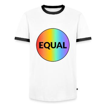 EQUAL - rainbow gay pride - Men's Ringer Shirt - white/black - Front - AI Model Female 172 light (172cm) & AI Model Male 178 dark (178cm)