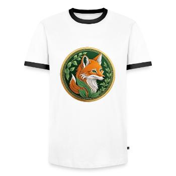 Ausgefallene Münze ein grüner Fuchs mit Orange - Männer Kontrast-T-Shirt - Weiß/Schwarz - Vorne - AI Model Female 172 light (172cm) & AI Model Male 178 dark (178cm)