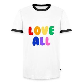 Love all Pride - Men's Ringer Shirt - white/black - Front - AI Model Female 172 light (172cm) & AI Model Male 178 dark (178cm)