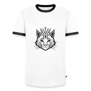 Chat avec une grande couronne - T-shirt contrasté Homme - blanc/noir - Devant - AI Model Female 172 light (172cm) & AI Model Male 178 dark (178cm)
