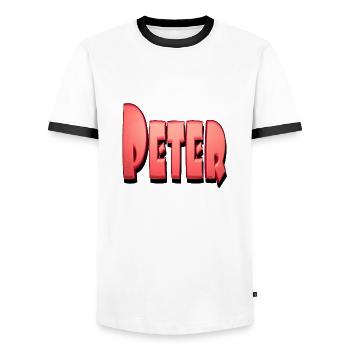 peter2 - Men's Ringer Shirt - white/black - Front - AI Model Female 172 light (172cm) & AI Model Male 178 dark (178cm)