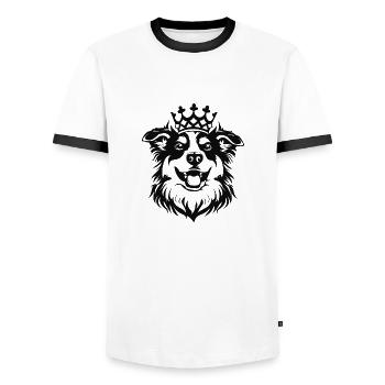 Chien joyeux avec couronne - T-shirt contrasté Homme - blanc/noir - Devant - AI Model Female 172 light (172cm) & AI Model Male 178 dark (178cm)