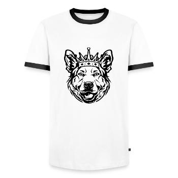 Chien avec couronne - T-shirt contrasté Homme - blanc/noir - Devant - AI Model Female 172 light (172cm) & AI Model Male 178 dark (178cm)