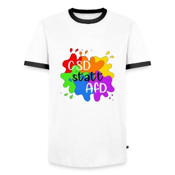 CSD statt AfD - Männer Kontrast-T-Shirt - Weiß/Schwarz - Vorne - AI Model Female 172 light (172cm) & AI Model Male 178 dark (178cm)
