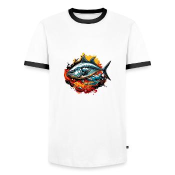 Fisch / Tier / Aquarium / Wasser / Teich / See - Männer Kontrast-T-Shirt - Weiß/Schwarz - Vorne - AI Model Female 172 light (172cm) & AI Model Male 178 dark (178cm)