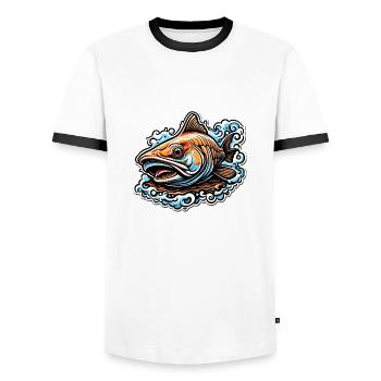 Fisch / Tier / Aquarium / Wasser / Teich / See - Männer Kontrast-T-Shirt - Weiß/Schwarz - Vorne - AI Model Female 172 light (172cm) & AI Model Male 178 dark (178cm)