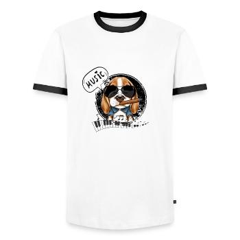 Musique Beagle - T-shirt contrasté Homme - blanc/noir - Devant - AI Model Female 172 light (172cm) & AI Model Male 178 dark (178cm)