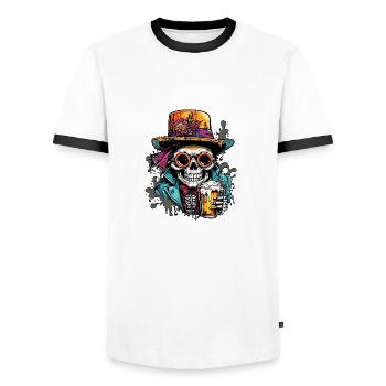 Crâne / Crâne / Squelette / Gothique / Bière - T-shirt contrasté Homme - blanc/noir - Devant - AI Model Female 172 light (172cm) & AI Model Male 178 dark (178cm)
