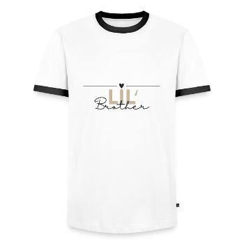 Little Brother - Sibling Design - Men's Ringer Shirt - white/black - Front - AI Model Female 172 light (172cm) & AI Model Male 178 dark (178cm)