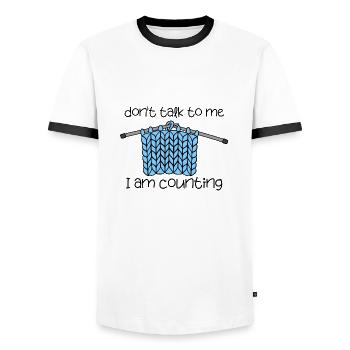 funny knitting quote I am counting yarn - Men's Ringer Shirt - white/black - Front - AI Model Female 172 light (172cm) & AI Model Male 178 dark (178cm)
