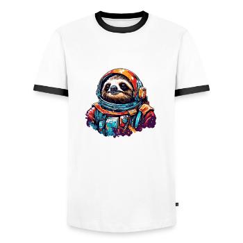 Astronaut / Weltall / Tier / Faultier / Raumschiff - Männer Kontrast-T-Shirt - Weiß/Schwarz - Vorne - AI Model Female 172 light (172cm) & AI Model Male 178 dark (178cm)