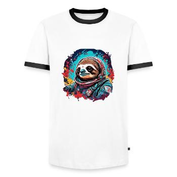 Astronaut / Weltall / Tier / Faultier / Raumschiff - Männer Kontrast-T-Shirt - Weiß/Schwarz - Vorne - AI Model Female 172 light (172cm) & AI Model Male 178 dark (178cm)