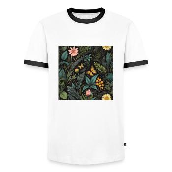 butterfly's in foliage #butterfly #flowers - Men's Ringer Shirt - white/black - Front - AI Model Female 172 light (172cm) & AI Model Male 178 dark (178cm)