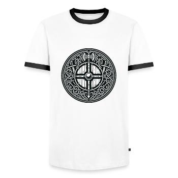 Alte Wikingersymbole Keltisch-Gälisch Version 3 - Männer Kontrast-T-Shirt - Weiß/Schwarz - Vorne - AI Model Female 172 light (172cm) & AI Model Male 178 dark (178cm)