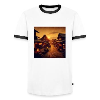 Japan Vintage Dusk - Men's Ringer Shirt - white/black - Front - AI Model Female 172 light (172cm) & AI Model Male 178 dark (178cm)