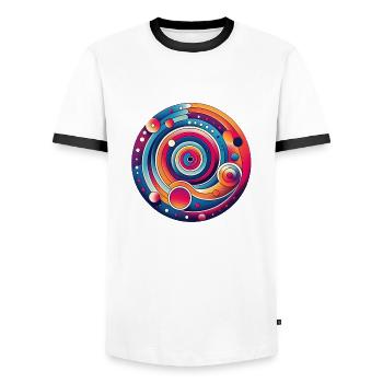 Planète psychédélique - T-shirt contrasté Homme - blanc/noir - Devant - AI Model Female 172 light (172cm) & AI Model Male 178 dark (178cm)