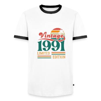 Jahrgang 1991 Limitierte Auflage - Männer Kontrast-T-Shirt - Weiß/Schwarz - Vorne - AI Model Female 172 light (172cm) & AI Model Male 178 dark (178cm)