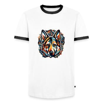 Hund / Tier / Haustier / Fellnase / Schäferhund - Männer Kontrast-T-Shirt - Weiß/Schwarz - Vorne - AI Model Female 172 light (172cm) & AI Model Male 178 dark (178cm)