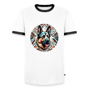 Dog / Animal / Pet / Furry / German Shepherd - Men's Ringer Shirt - white/black - Front - AI Model Female 172 light (172cm) & AI Model Male 178 dark (178cm)