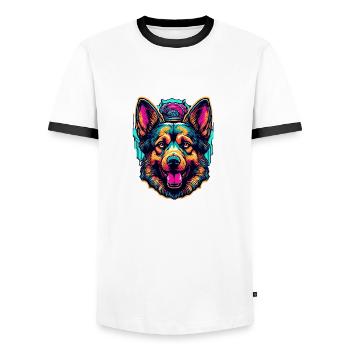 Hund / Tier / Haustier / Fellnase / Schäferhund - Männer Kontrast-T-Shirt - Weiß/Schwarz - Vorne - AI Model Female 172 light (172cm) & AI Model Male 178 dark (178cm)