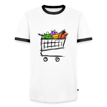 Full Shopping Cart Shopping Bags Gifts - Men's Ringer Shirt - white/black - Front - AI Model Female 172 light (172cm) & AI Model Male 178 dark (178cm)