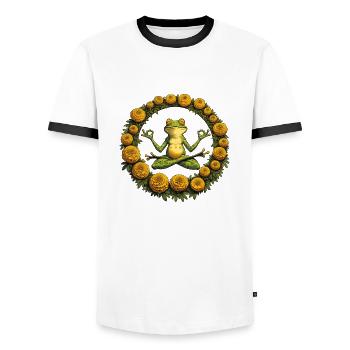 Grenouille de méditation - T-shirt contrasté Homme - blanc/noir - Devant - AI Model Female 172 light (172cm) & AI Model Male 178 dark (178cm)