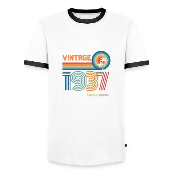 Vintage 1937 limited edition - Men's Ringer Shirt - white/black - Front - AI Model Female 172 light (172cm) & AI Model Male 178 dark (178cm)