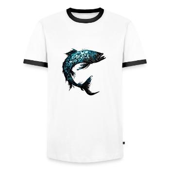 Angler Siluette / Fishing / Fish / Lake / Sport - Men's Ringer Shirt - white/black - Front - AI Model Female 172 light (172cm) & AI Model Male 178 dark (178cm)