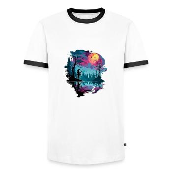 Angler Siluette / Fishing / Fish / Lake / Sport - Men's Ringer Shirt - white/black - Front - AI Model Female 172 light (172cm) & AI Model Male 178 dark (178cm)
