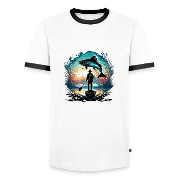 Angler Siluette / Fishing / Fish / Lake / Sport - Men's Ringer Shirt - white/black - Front - AI Model Female 172 light (172cm) & AI Model Male 178 dark (178cm)