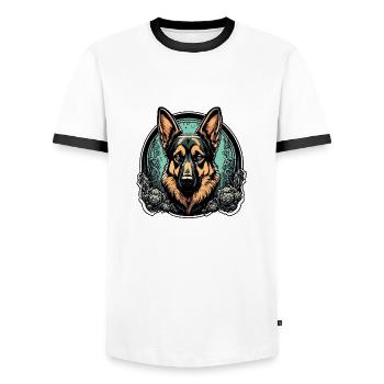 Dog / Animal / Pet / Furry / German Shepherd - Men's Ringer Shirt - white/black - Front - AI Model Female 172 light (172cm) & AI Model Male 178 dark (178cm)