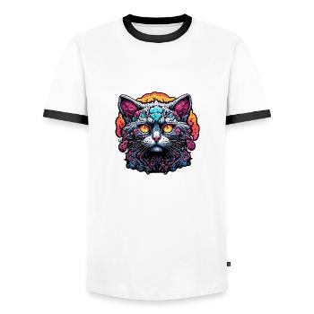 Cool Cat / Funny / Animal / Pet / Crazy - Men's Ringer Shirt - white/black - Front - AI Model Female 172 light (172cm) & AI Model Male 178 dark (178cm)