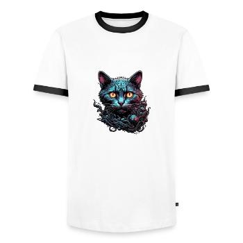 Cool Cat / Funny / Animal / Pet / Crazy - Men's Ringer Shirt - white/black - Front - AI Model Female 172 light (172cm) & AI Model Male 178 dark (178cm)