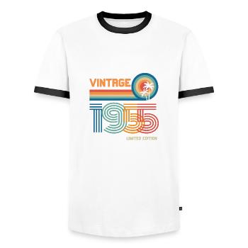 Vintage 1955 limited edition - Men's Ringer Shirt - white/black - Front - AI Model Female 172 light (172cm) & AI Model Male 178 dark (178cm)