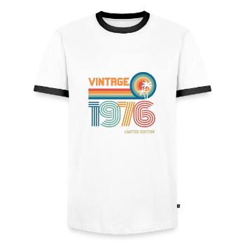 Vintage 1976 limited edition - Men's Ringer Shirt - white/black - Front - AI Model Female 172 light (172cm) & AI Model Male 178 dark (178cm)