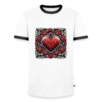 Heart / Mother's Day / Love / Holidays / Love - Men's Ringer Shirt - white/black - Front - AI Model Female 172 light (172cm) & AI Model Male 178 dark (178cm)