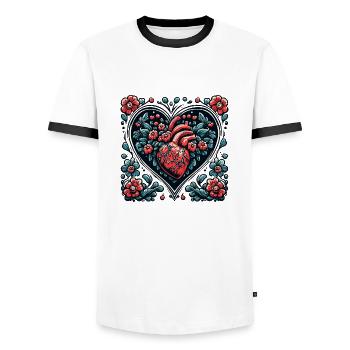 Heart / Mother's Day / Love / Holidays / Love - Men's Ringer Shirt - white/black - Front - AI Model Female 172 light (172cm) & AI Model Male 178 dark (178cm)