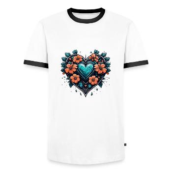 Heart / Mother's Day / Love / Holidays / Love - Men's Ringer Shirt - white/black - Front - AI Model Female 172 light (172cm) & AI Model Male 178 dark (178cm)