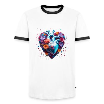 Heart / Mother's Day / Love / Holidays / Love - Men's Ringer Shirt - white/black - Front - AI Model Female 172 light (172cm) & AI Model Male 178 dark (178cm)