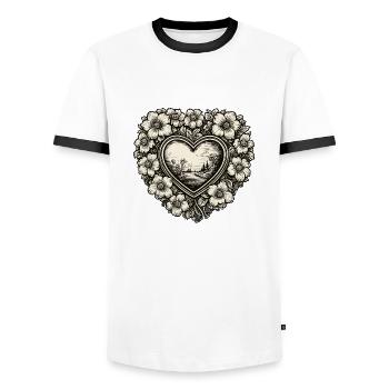 Heart / Mother's Day / Love / Holidays / Love - Men's Ringer Shirt - white/black - Front - AI Model Female 172 light (172cm) & AI Model Male 178 dark (178cm)