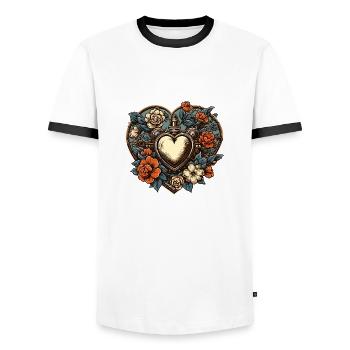 Heart / Mother's Day / Love / Holidays / Love - Men's Ringer Shirt - white/black - Front - AI Model Female 172 light (172cm) & AI Model Male 178 dark (178cm)
