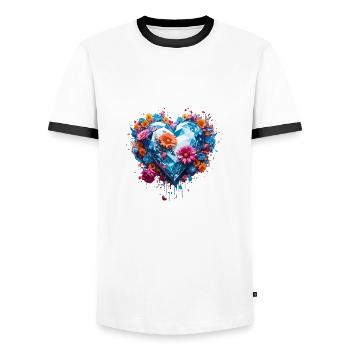 Heart / Mother's Day / Love / Holidays / Love - Men's Ringer Shirt - white/black - Front - AI Model Female 172 light (172cm) & AI Model Male 178 dark (178cm)