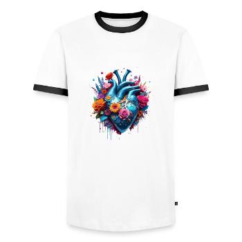 Heart / Mother's Day / Love / Holidays / Love - Men's Ringer Shirt - white/black - Front - AI Model Female 172 light (172cm) & AI Model Male 178 dark (178cm)